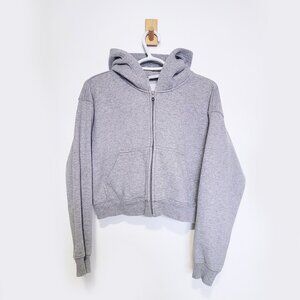 Aritzia TNA CozyAF Fleece Grey Cropped Zipper Hoodie Fleece Sweater - Size XS